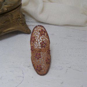 Rose Gold Plated Sterling Ruby Scrol Filigree Knuckle Ring Statement Flower